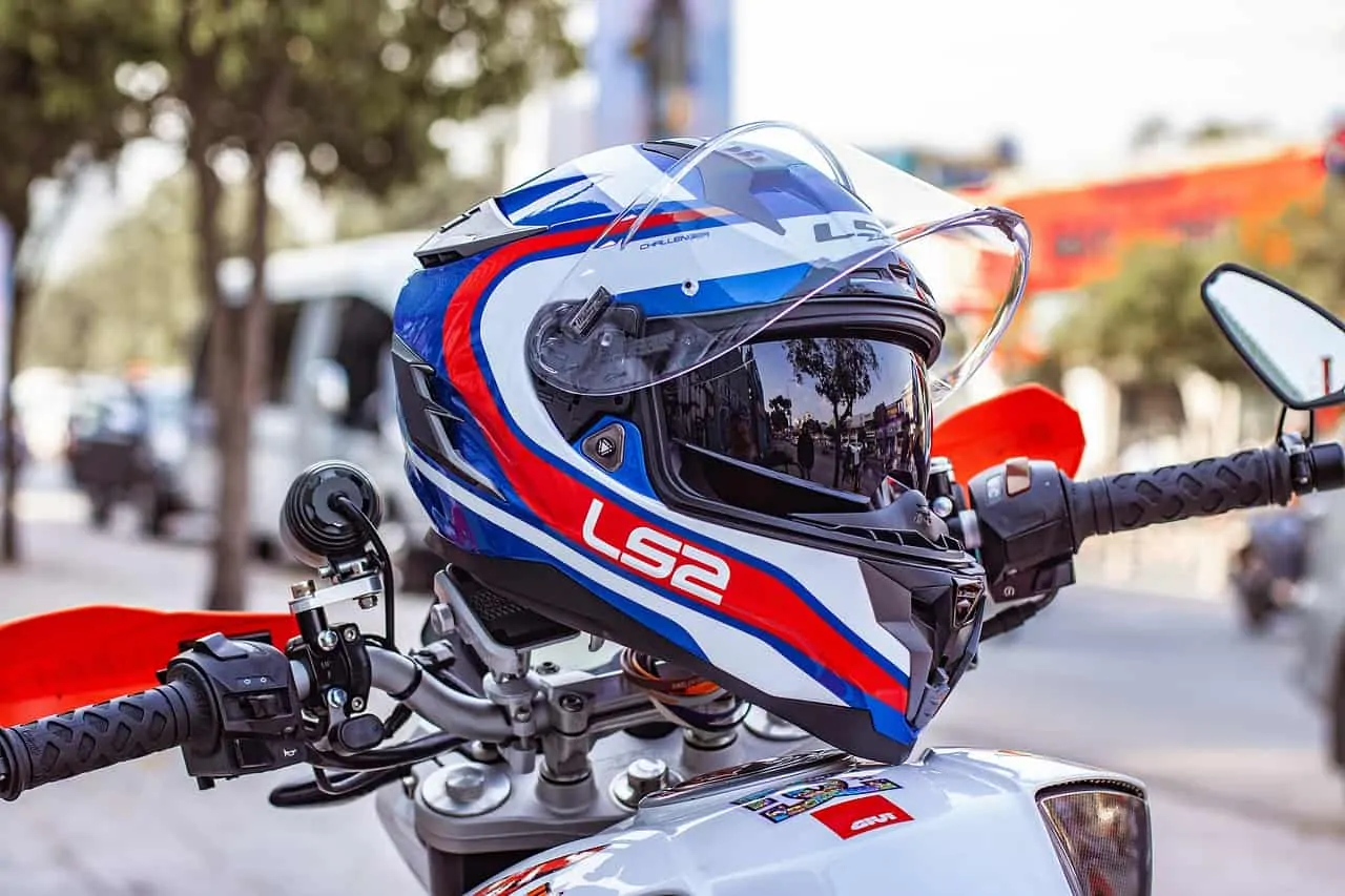 white blue red helmet