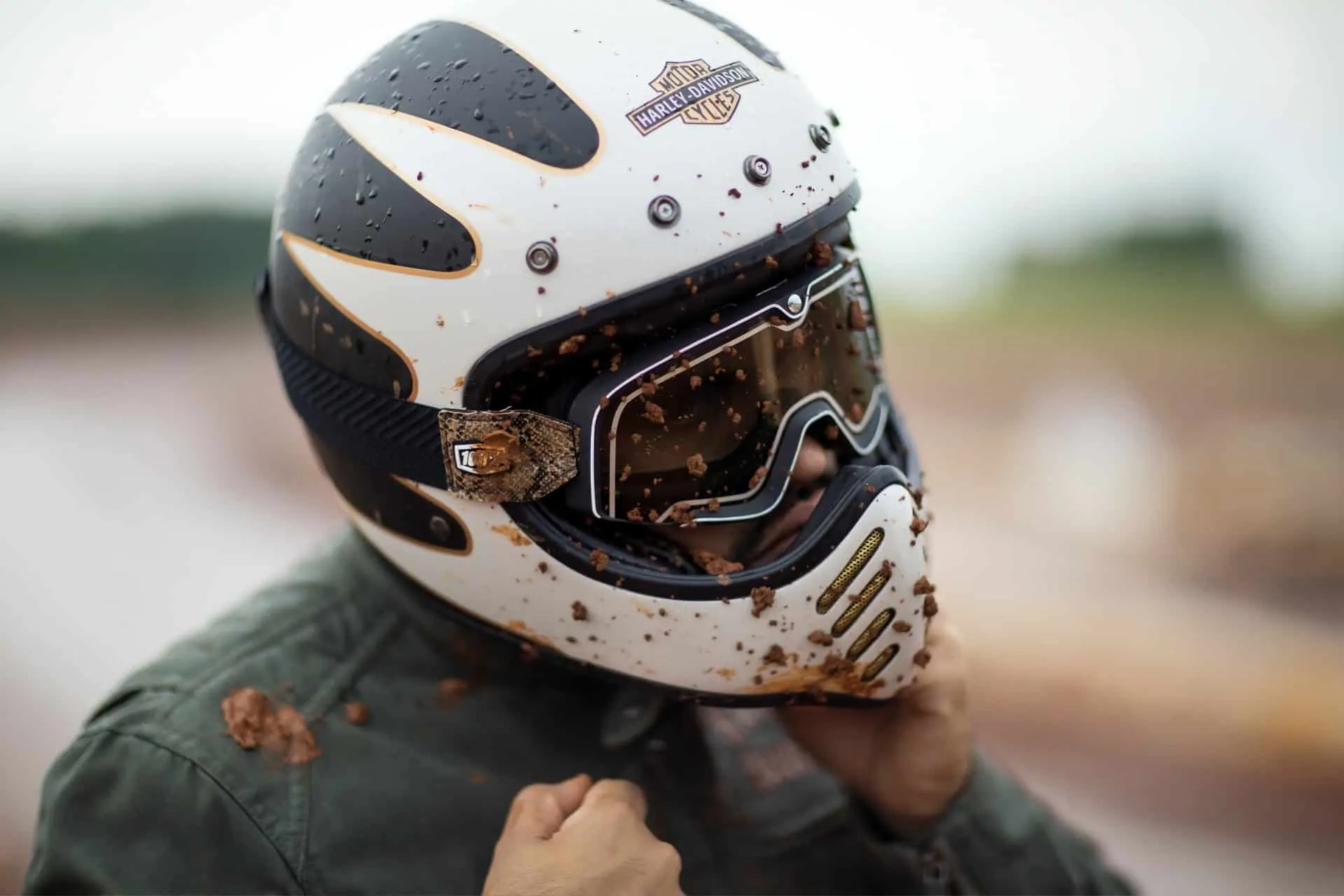 dirty helmet motorcycle