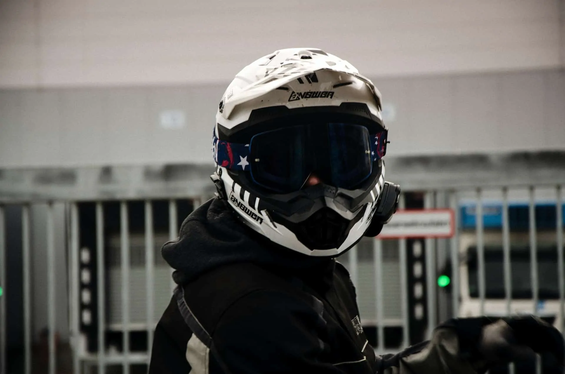 man wearing white helmet