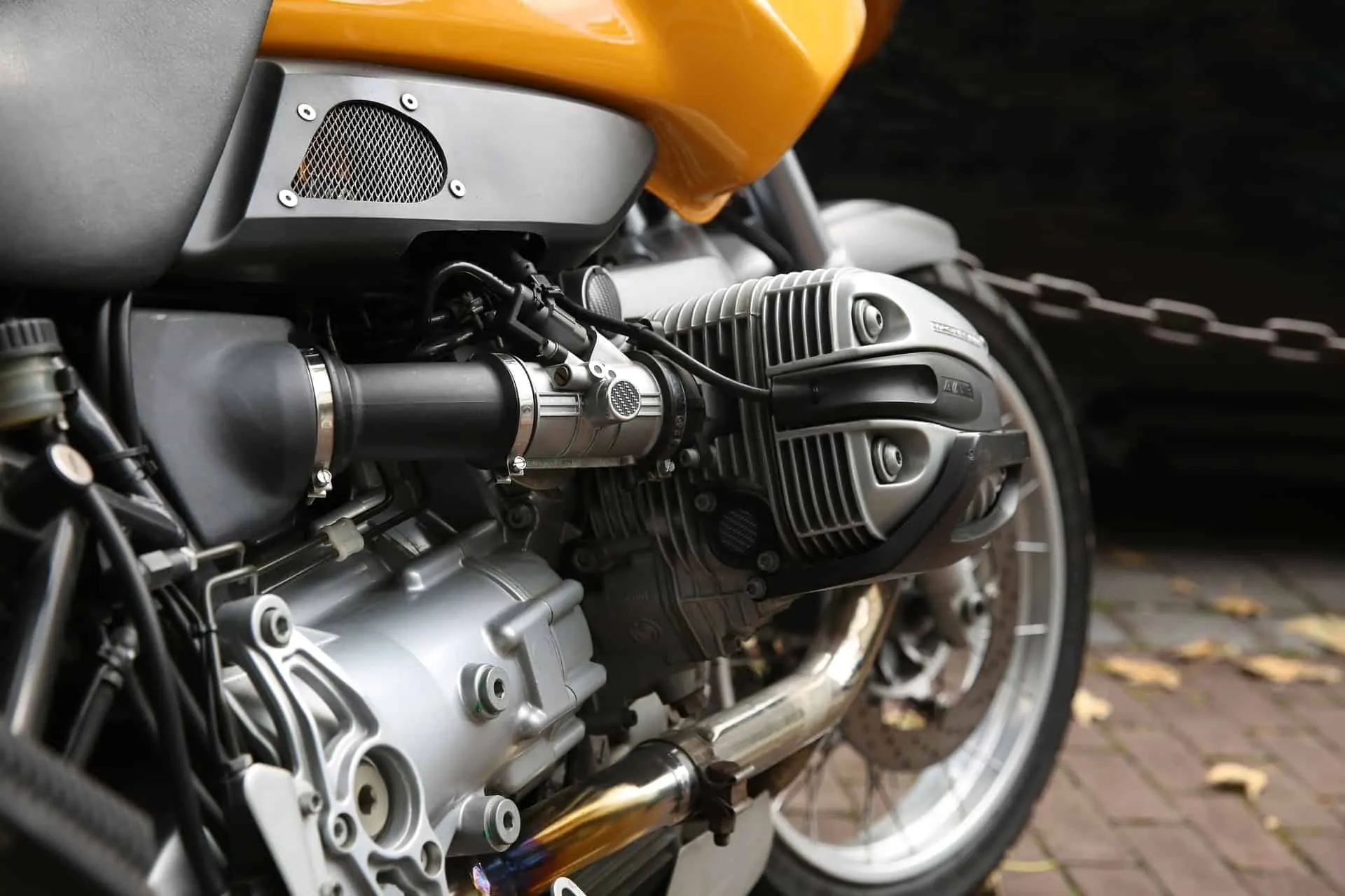 yellow metal engine- motorcycle