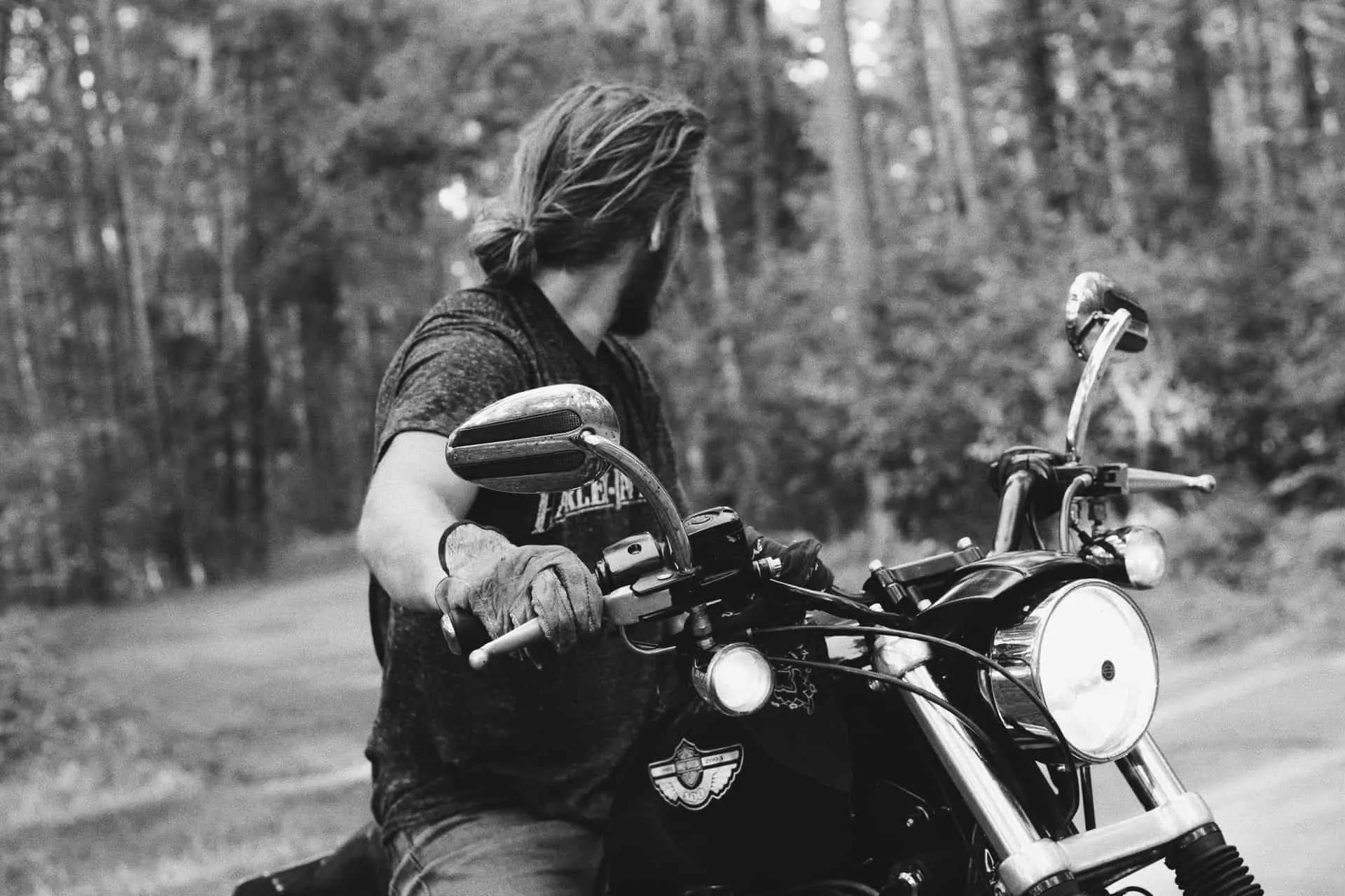 monochrome man motorcycle